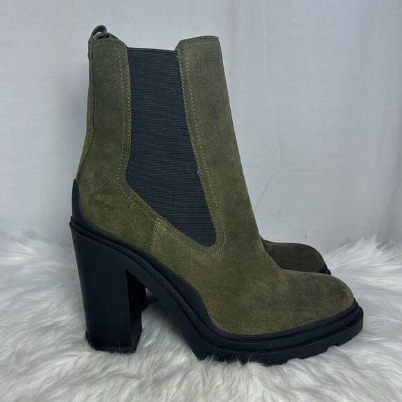 Marc Fisher LTD Ramio Green Suede Platform Lug Sole Booties Sz 9 - Picture 5 of 7